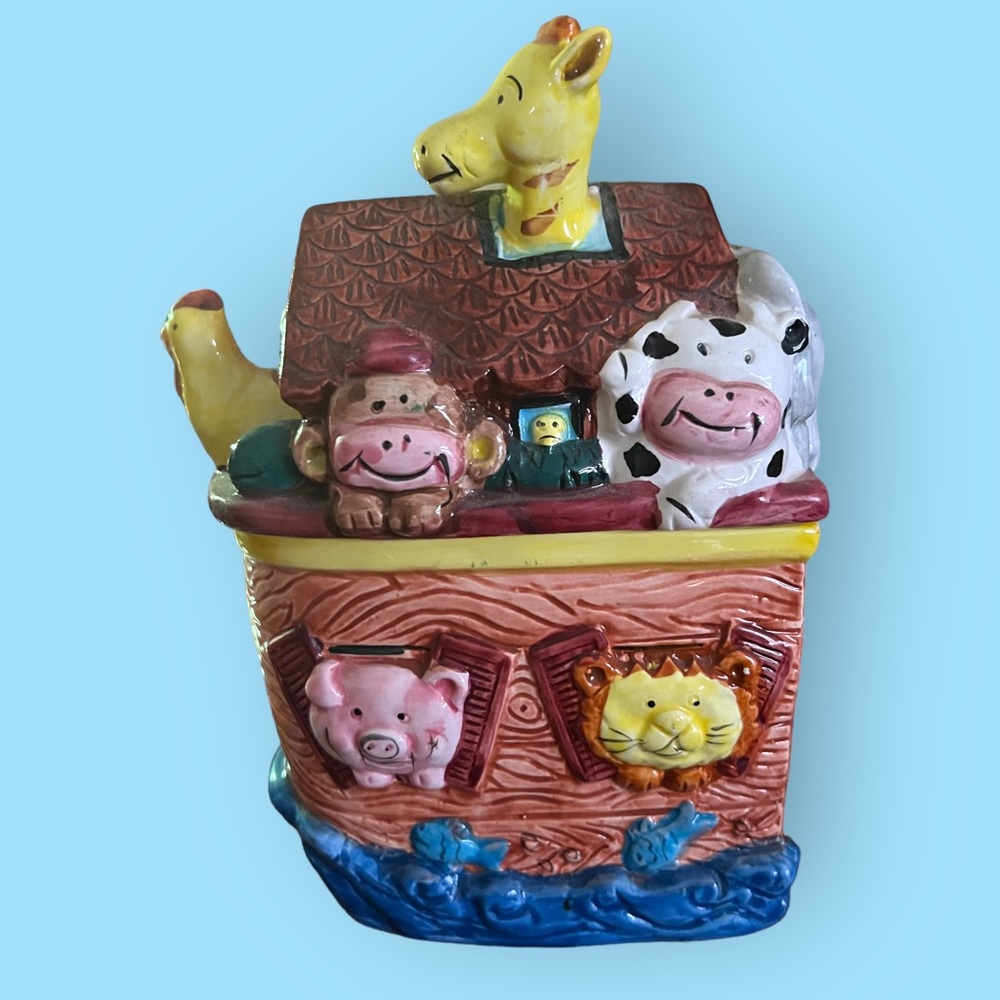Vintage Express Productions Noah's Ark Cute Animals Ceramic Cookie/Candy Jar EUC